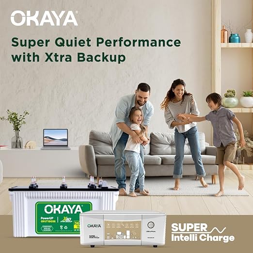 Okaya Inverter & Battery Combo (Smart Wave QSW 1500 Quasi Sine Wave 1250VA/12V with PowerUP OPJT19036 160Ah/12V) Inverter with Battery for Home, Office & Shops