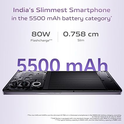 Vivo V40 5G Smartphone (Lotus Purple, 12GB RAM, 512GB Storage)