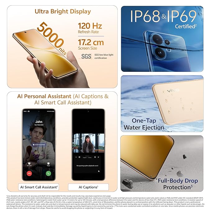 Vivo V60 5G (Auspicious Gold, 8GB RAM, 256GB Storage) with No Cost EMI/Additional Exchange Offers