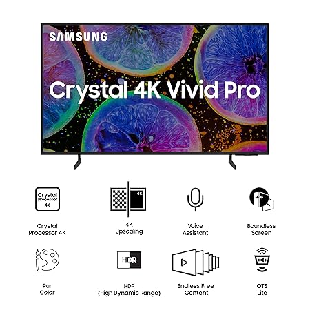 Samsung 108 cm (43 inches) D Series Brighter Crystal 4K Vivid Pro Ultra HD Smart LED TV UA43DUE77AKLXL (Black)