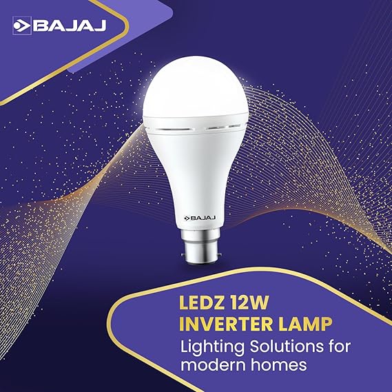 Bajaj LEDZ 12W Rechargeable Emergency Inverter LED Bulb | Cool Day Light | Upto 4 Hours Battery | B22D | 1 Year - Warranty (Pack of 1, White)