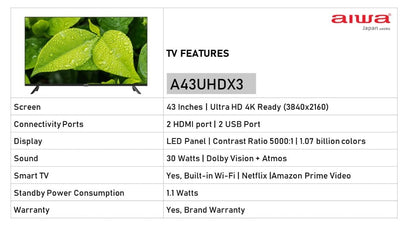 Aiwa MAGNIFIQ 108 cm (43 inches) 4K Ultra HD Smart Android LED TV