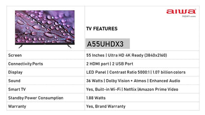 Aiwa MAGNIFIQ 139 cm (55 inches) 4K Ultra HD Smart Android LED TV with Built-in Soundbar