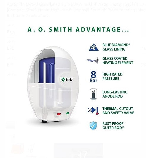Ao Smith EWS-3 Glass Lined 3 Liter 3KW Instant Water Heater