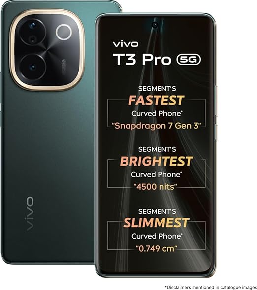 vivo T3 Pro 5G (Emerald Green, 8GB RAM+ 128GB Storage) | Snapdragon 7 Gen 3 Processor | AMOLED Display | Dual Nano-SIM | 5500mAh Battery